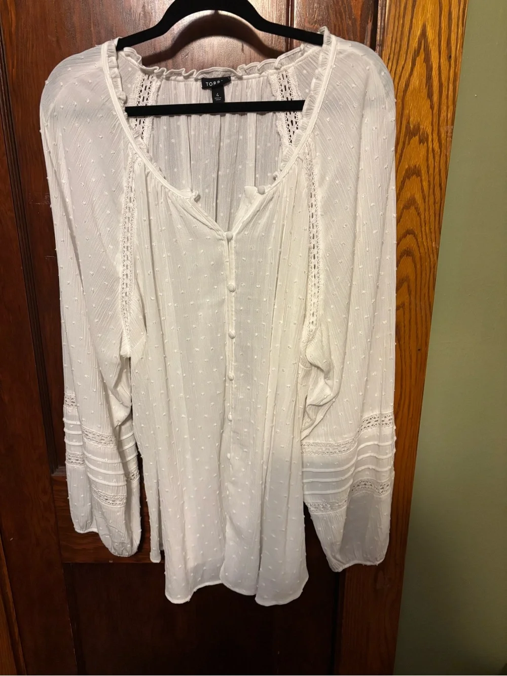 Topshop White Swiss Dot Peasant Blouse